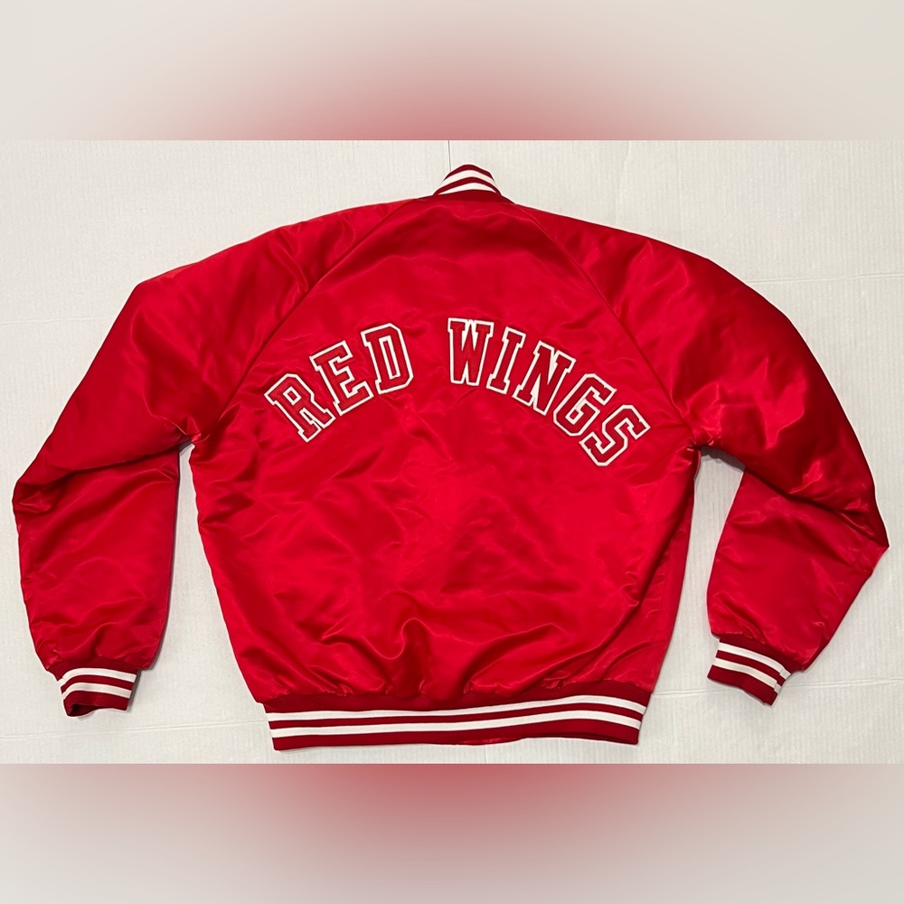 Vintage 90s Detroit Red Wings Chalk Line Bomber Jacket Large Usa Nhl Spellout